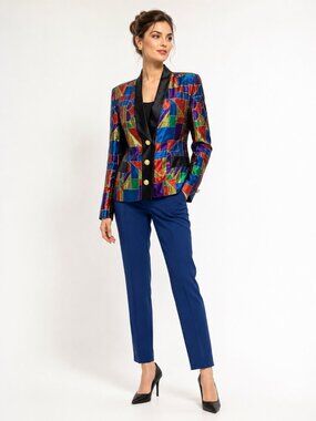1973 Margon Italy Jewel Tone Geometric Metallic Blazer Silk Blend XS/S